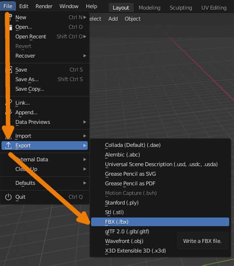 blender export selected to fbx.